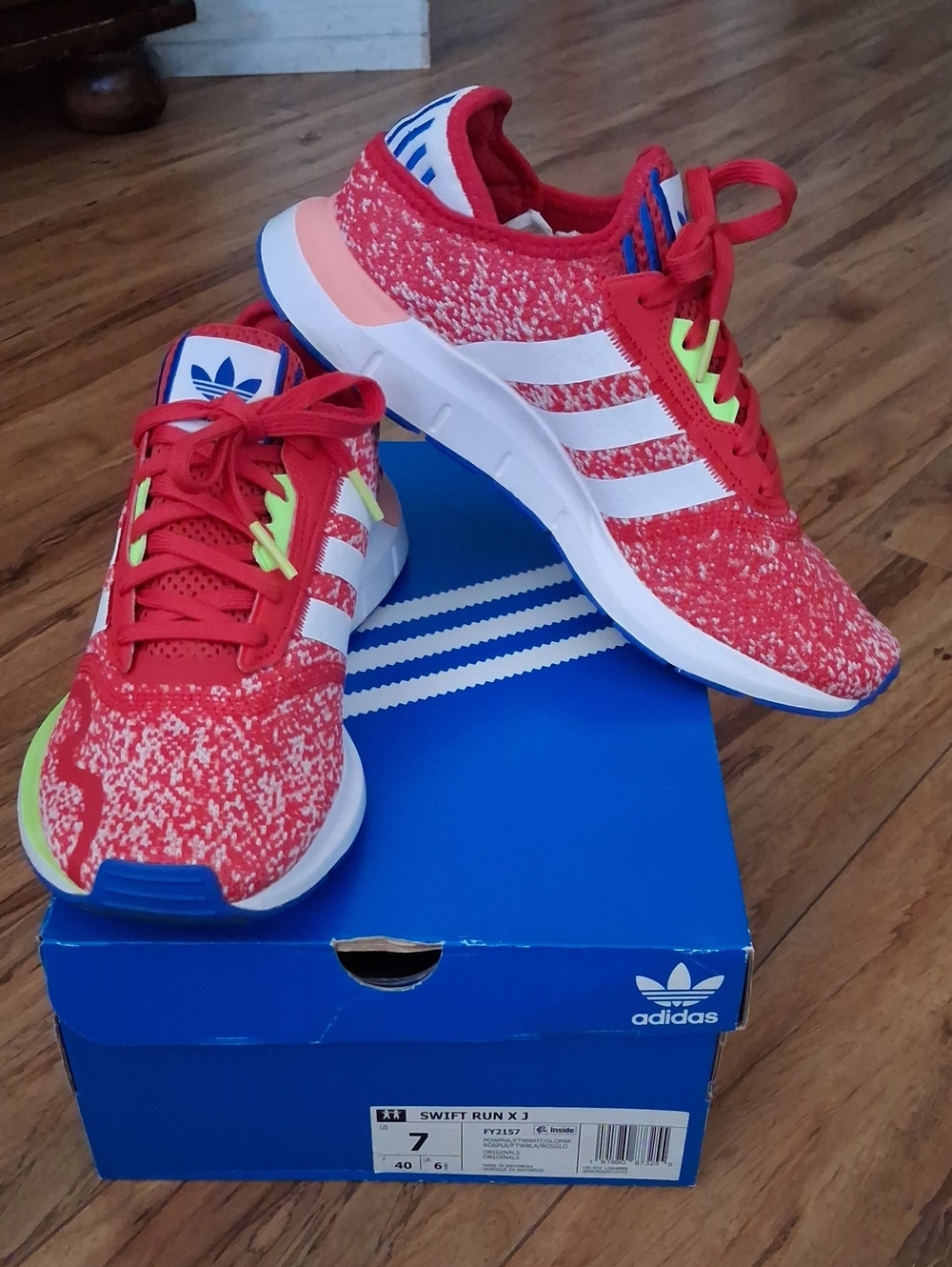 adidas Kids Bright Pink & White Knit Sneakers with Neon Accents